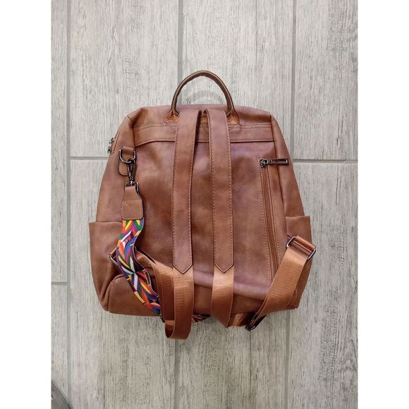 Opage Brown Leather BackPack Purse Shoulder Bag Brown EDC - Picture 4 of 8